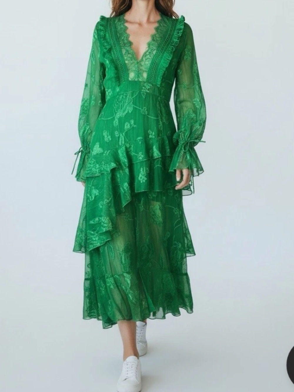 Dark Pink Dress Long Sleeve Green Floral Lace Ruffles Size 8